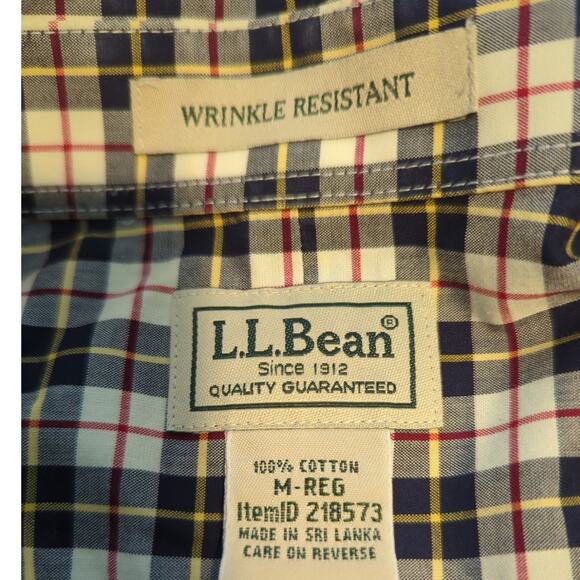 L.L.Bean Men's Wrinkle Resistant Kennebunk Red/Navy/Yellow/White Lng-Sleeve Sz M - Picture 4 of 7
